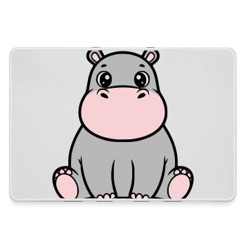 Cute Baby Hippopotamus Sitting Kawaii - Large Gaming Mouse Mat - grey - Front