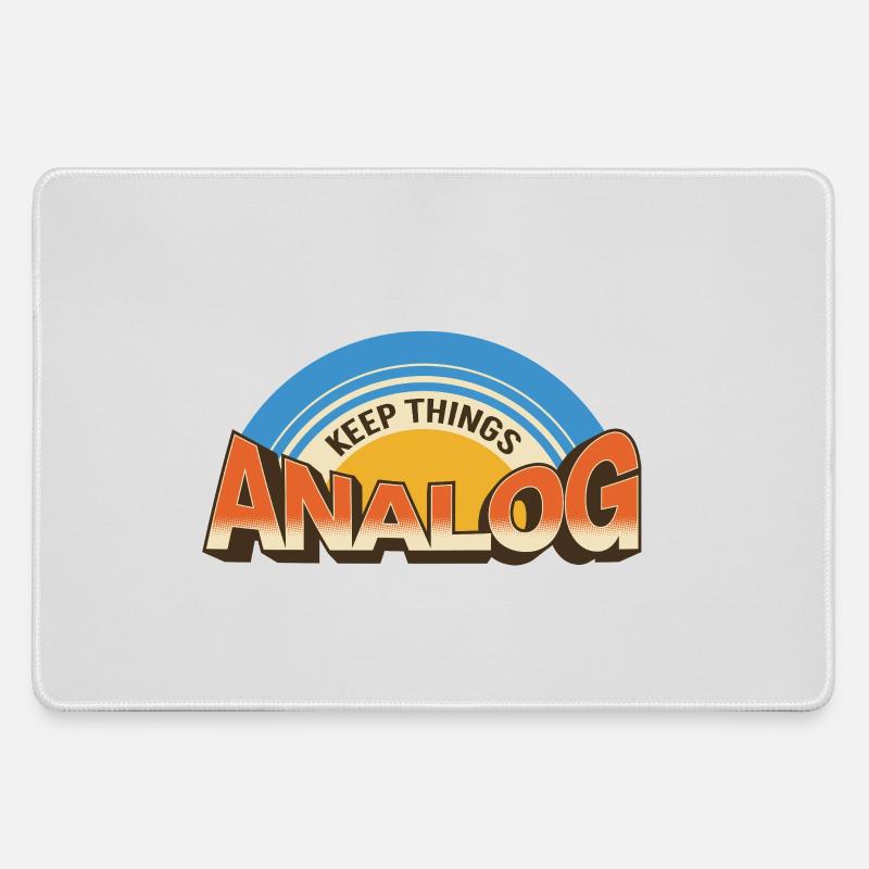Keep Things Analog – Retro Tech Statement - Large Gaming Mouse Mat - grey