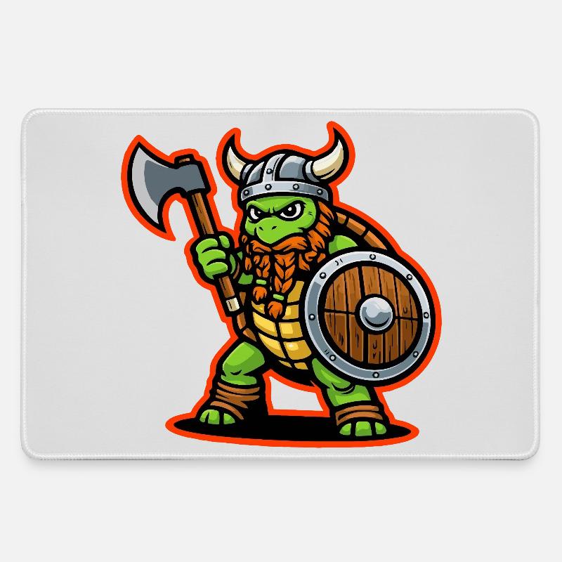 Viking Turtle Warrior Axe Shield Mascot - Large Gaming Mouse Mat - grey