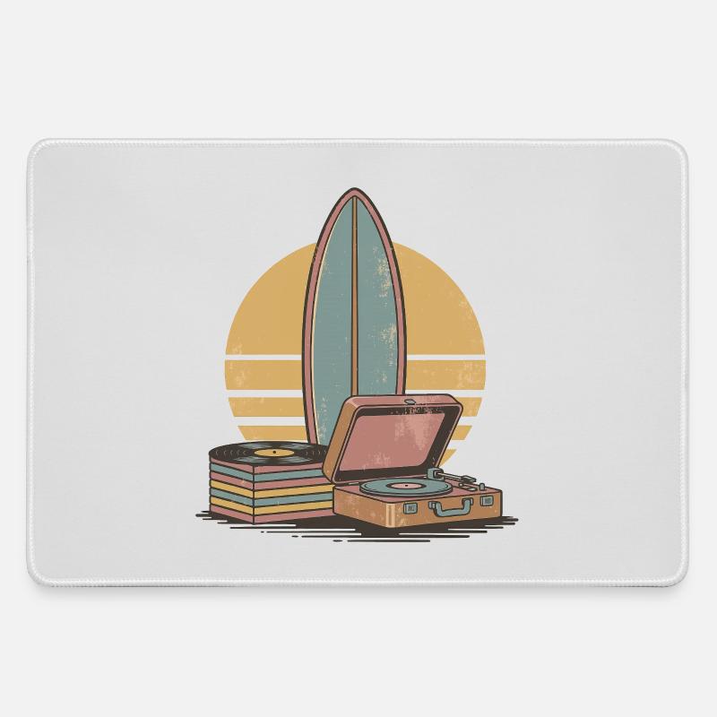 Retro Surf Vibes Vinyl - Large Gaming Mouse Mat - grey