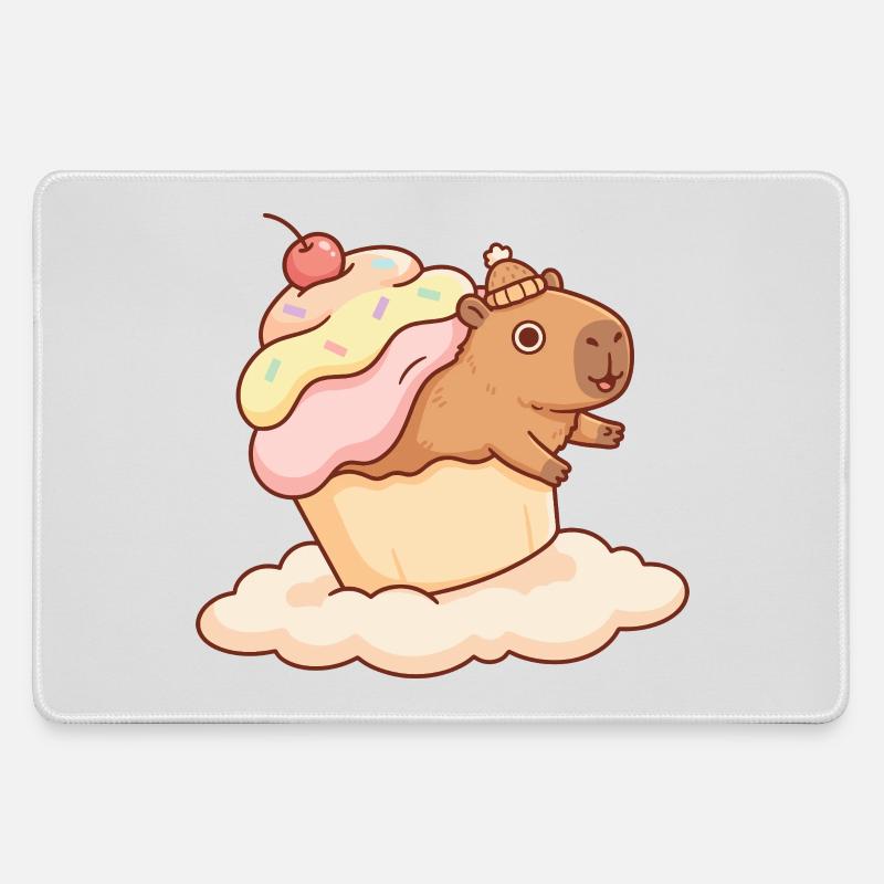 Capybara cupcake on cloud sweet motif - Large Gaming Mouse Mat - grey