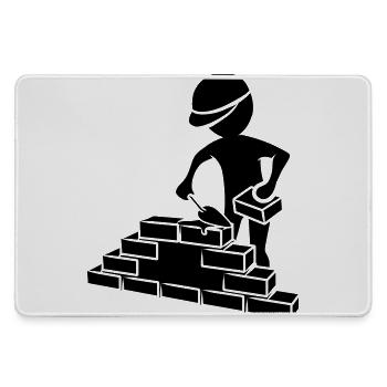 Construction workers with mason trowel, mortar and wall - Large Gaming Mouse Mat - grey - Front
