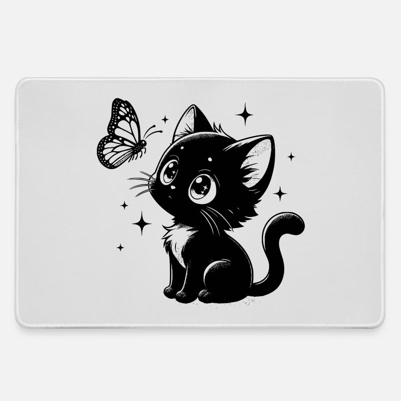 Cat with Butterfly - Large Gaming Mouse Mat - grey