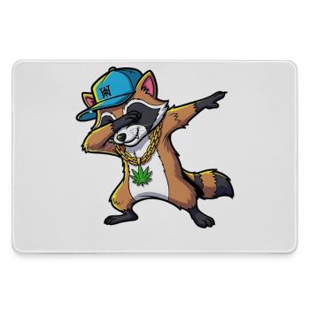 Dabbing Raccoon with Hemp Leaf - Large Gaming Mouse Mat - grey - Front