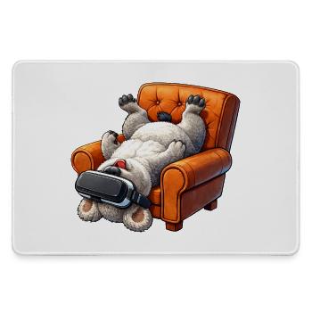 Hund mit VR Brille im Sessel - Mousepad groß für Gamer - Grau - Vorne
