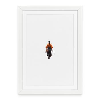 Samurai silhouette in orange robe - Framed poster (27 × 37 cm) - white - Front