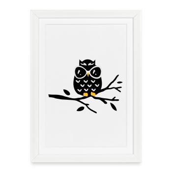 Chouette - Affiche encadrée (27 × 37 cm) - blanc - Devant