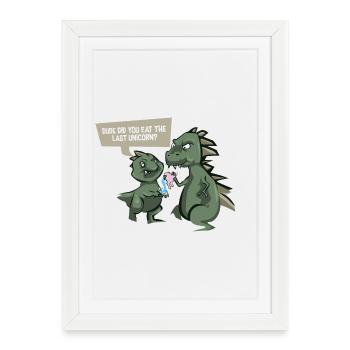 Chemise de dinosaure drôle - dernière licorne - - Affiche encadrée (27 × 37 cm) - blanc - Devant