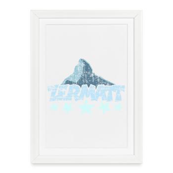 Zermatt Matterhorn 5 Sterne (Vintage Hell) - Gerahmtes Poster (27 × 37 cm) - Weiß - Vorne