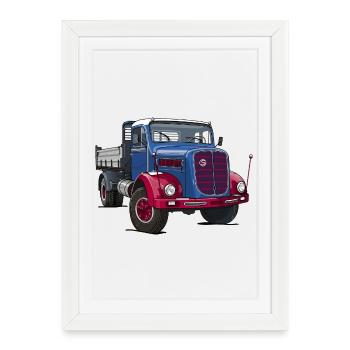 Camion oldtimer - Affiche encadrée (27 × 37 cm) - blanc - Devant