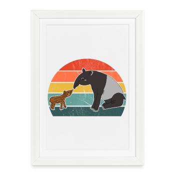 Tapir Famille Mère Enfant Bébé Vintage Cadeau - Affiche encadrée (27 × 37 cm) - blanc - Devant