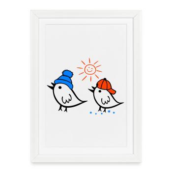 Moineau, Soleil, Printemps - Affiche encadrée (27 × 37 cm) - blanc - Devant