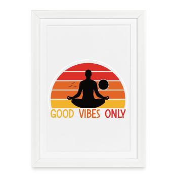 Meditative Sunset with Yoga Silhouette - Framed poster (27 × 37 cm) - white - Front