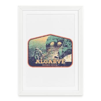 Retro badge, Algarve Portugal, beach summer sun - Framed poster (27 × 37 cm) - white - Front