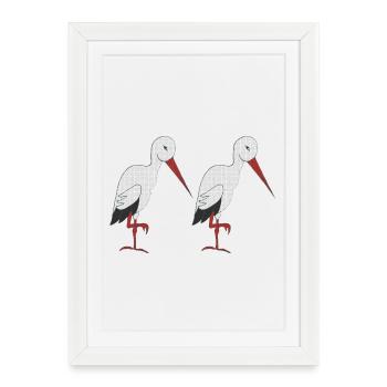 cigogne 2 fois - Affiche encadrée (27 × 37 cm) - blanc - Devant