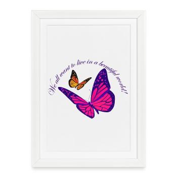 Néon Papillon Magique - Affiche encadrée (27 × 37 cm) - blanc - Devant