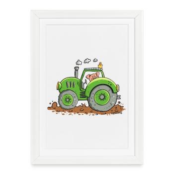 Pig conduit Tracteur I Animaux de ferme Bulldog - Affiche encadrée (27 × 37 cm) - blanc - Devant