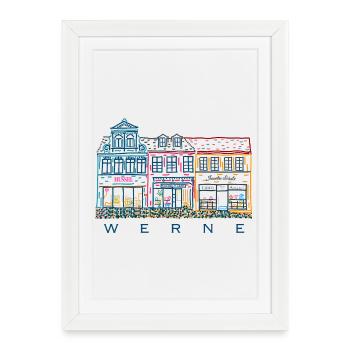 Werne, rangée de maisons colorées sur le marché, quartier d’Unna, Rhénanie-du-Nord-Westphalie - Affiche encadrée (27 × 37 cm) - blanc - Devant