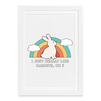80 ' s 90 ' s soleil rétro avec lapin lapin disant - Affiche encadrée (27 × 37 cm) - blanc - Devant