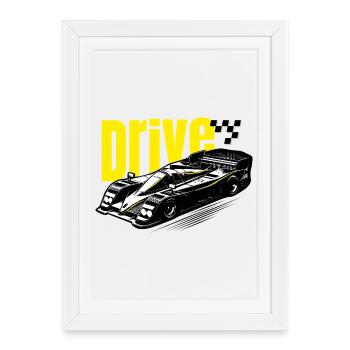 La voiture de course des années 80 conduit le pilote rapide - Affiche encadrée (27 × 37 cm) - blanc - Devant