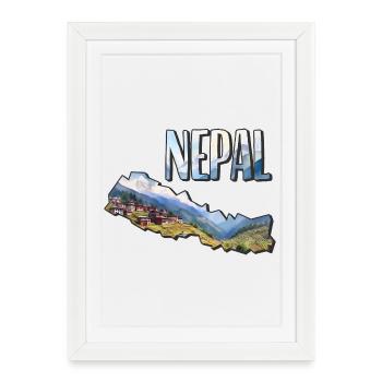 Carte à l’aquarelle Népal - Affiche encadrée (27 × 37 cm) - blanc - Devant