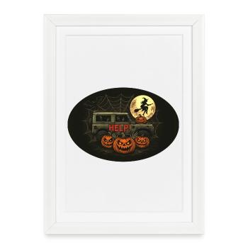 Défenseur d’Halloween avec citrouilles et sorcière - Affiche encadrée (27 × 37 cm) - blanc - Devant