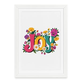 T-shirt Joy avec des fleurs Bonne humeur pour la vie quotidienne - Affiche encadrée (27 × 37 cm) - blanc - Devant