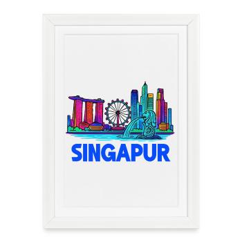 Skyline de Singapour - Affiche encadrée (27 × 37 cm) - blanc - Devant