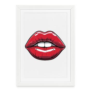 Lèvres embrassables Style bande dessinée rouge à lèvres - Affiche encadrée (27 × 37 cm) - blanc - Devant