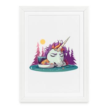 Licorne endormie près de l’étang - Affiche encadrée (27 × 37 cm) - blanc - Devant