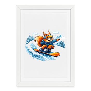 Drôle d’écureuil snowboard – Divertissements d’hiver - Affiche encadrée (27 × 37 cm) - blanc - Devant