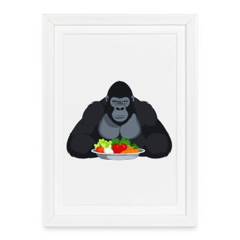 Cool Gorilla with Vegetable Plate Monkey Motif - Framed poster (27 × 37 cm) - white - Front