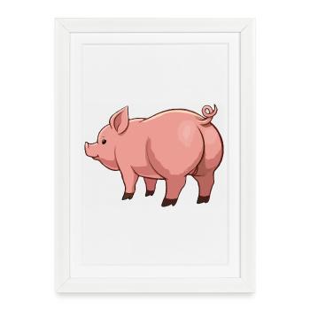 Cartoon pig in pink tones - Framed poster (27 × 37 cm) - white - Front