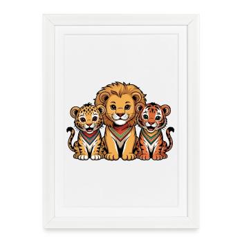 Amis Lion Tigre Léopard mignons - Affiche encadrée (27 × 37 cm) - blanc - Devant