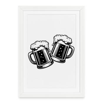 Toast de bière verre - Affiche encadrée (27 × 37 cm) - blanc - Devant