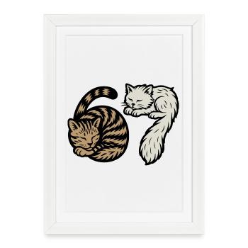 Des chats 'Six Seven' endormis - Affiche encadrée (27 × 37 cm) - blanc - Devant