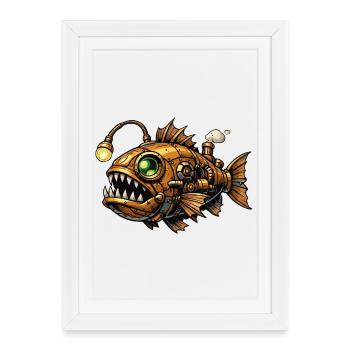 Steampunk Deep Sea Piranha - Framed poster (27 × 37 cm) - white - Front
