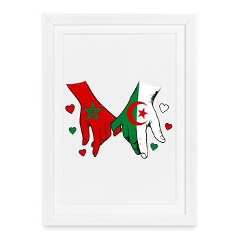 Morocco Algeria Flags Handholding - Framed poster (27 × 37 cm) - white - Front