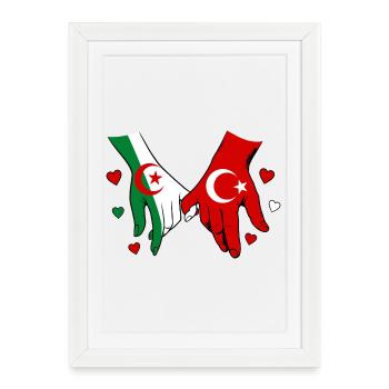 Algérie Drapeau Turc se tenant la main - Affiche encadrée (27 × 37 cm) - blanc - Devant