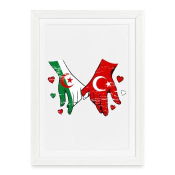 Algeria Turkey Flag Hand Holding Used - Framed poster (27 × 37 cm) - white - Front