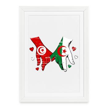Tunisie-Algérie Drapeau main dans la main - Affiche encadrée (27 × 37 cm) - blanc - Devant