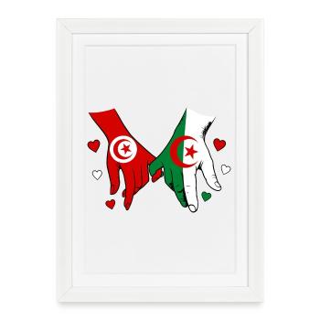 Tunisia Algeria Flag Holding Hands - Framed poster (27 × 37 cm) - white - Front
