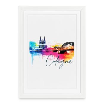 Cologne Skyline Cologne Cathedral Germany City Colorful - Framed poster (27 × 37 cm) - white - Front