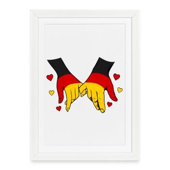 Drapeau allemand main dans la main - Affiche encadrée (27 × 37 cm) - blanc - Devant