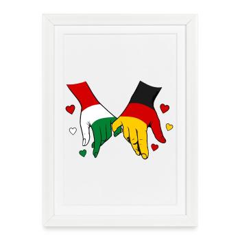 Hongrie, drapeaux allemands se tenant la main - Affiche encadrée (27 × 37 cm) - blanc - Devant