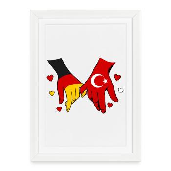 Allemagne : drapeaux turcs se tenant la main - Affiche encadrée (27 × 37 cm) - blanc - Devant