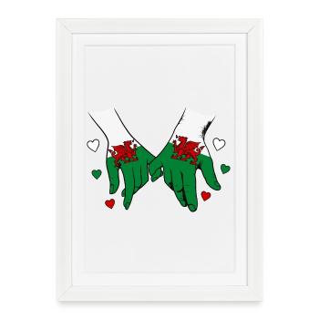 Wales_Flagge_Haendehalten - Affiche encadrée (27 × 37 cm) - blanc - Devant