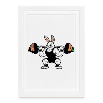 Haltère Carotte Lapin Musclé - Affiche encadrée (27 × 37 cm) - blanc - Devant