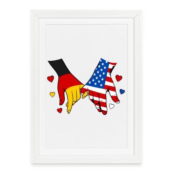 Drapeau allemand des États-Unis se tenant la main - Affiche encadrée (27 × 37 cm) - blanc - Devant