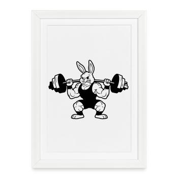 Silhouette d’haltère Muscle Bunny - Affiche encadrée (27 × 37 cm) - blanc - Devant
